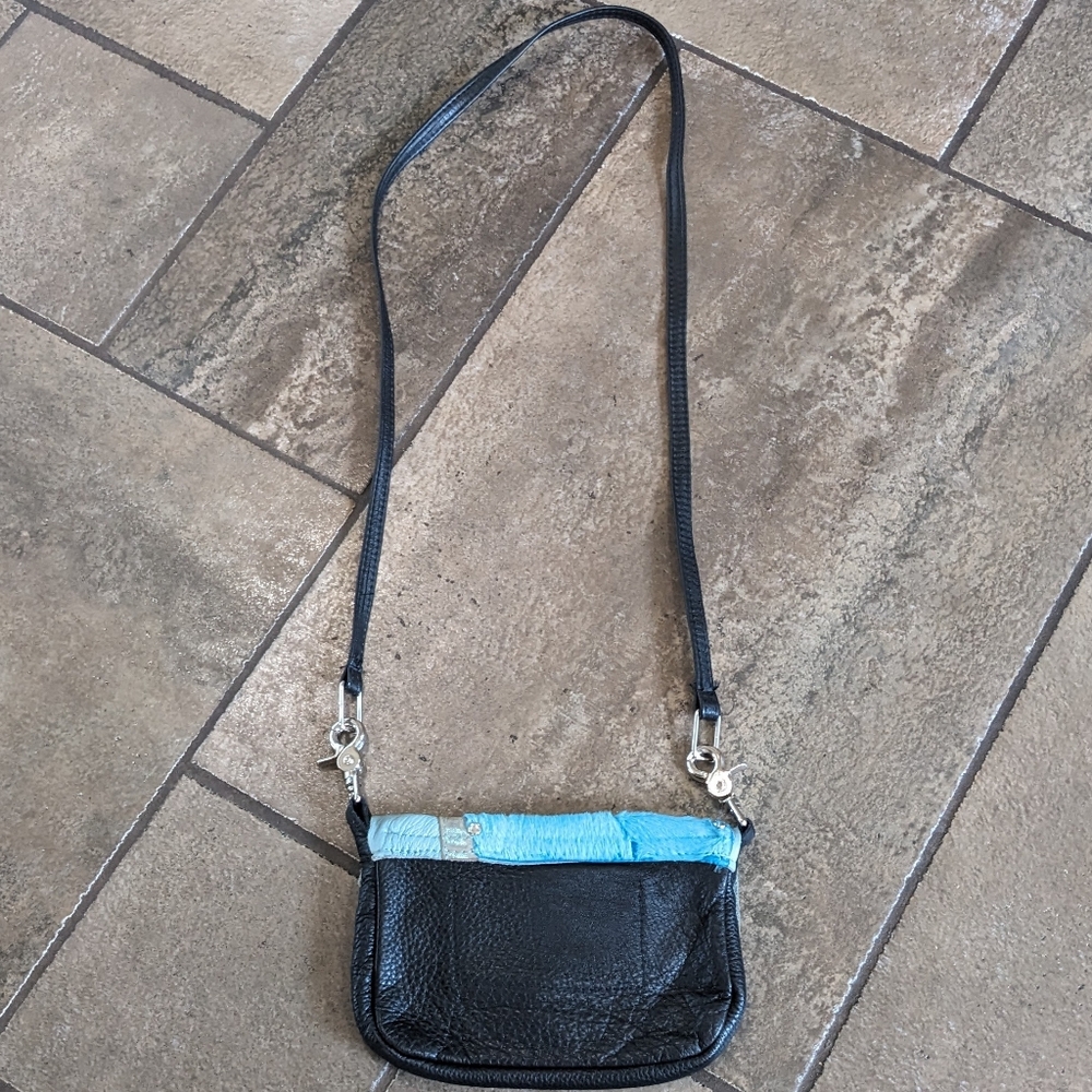 Vintage Avant Garde Stagecoach Western  Leather Crossbody Bag Turquoise & Black - Picture 5 of 14